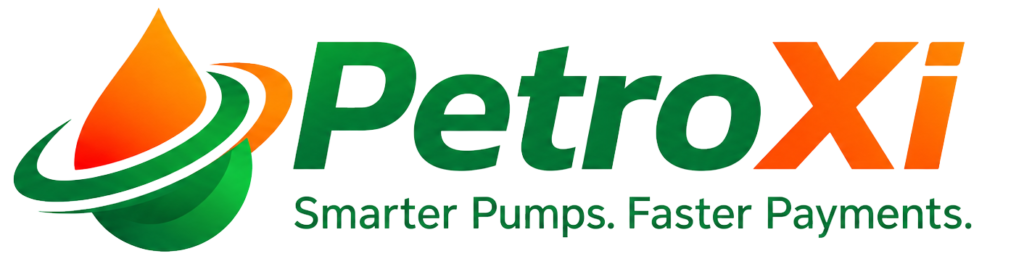 petroxi-logo-finalpng - Nwaresoft Private Limited - Nwaresoft Private Limited PetroXi logo featuring a green-and-orange droplet icon beside the green PetroXi wordmark and the tagline 'Smarter Pumps. Faster Payments.'